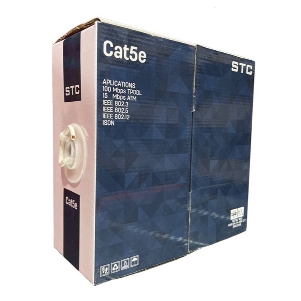 [STC-CAT5E-100W] STC- Cable UTP CAT5e (Categoria 5e) CCA Interior (Blanco) [Caja 100 Metros]