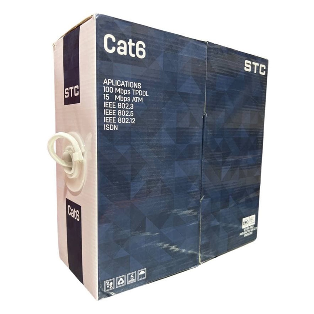 [STC-CAT6-100W] STC- Cable UTP CAT6 (Categoria 6) CCA Interior (Blanco) [Caja 100 Metros]