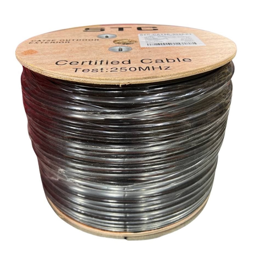 [STC-CAT5EXT-305] STC- Cable UTP CAT5e (Categoria 5e) CCA Exterior (Negro) [Bobina 305 Metros]