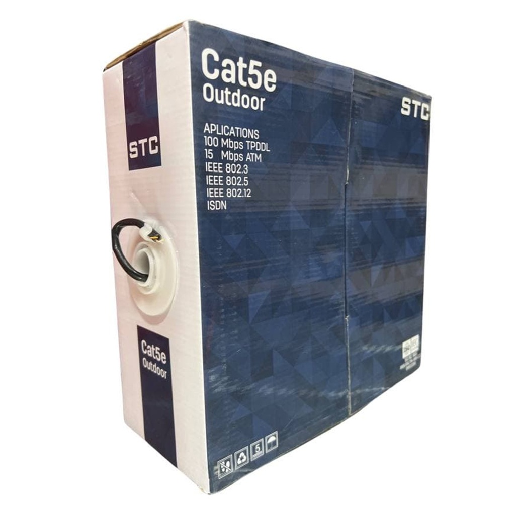 [STC-CAT5EXT-100] STC- Cable UTP CAT5e (Categoria 5e) CCA Exterior (Negro) [Caja 100 Metros]