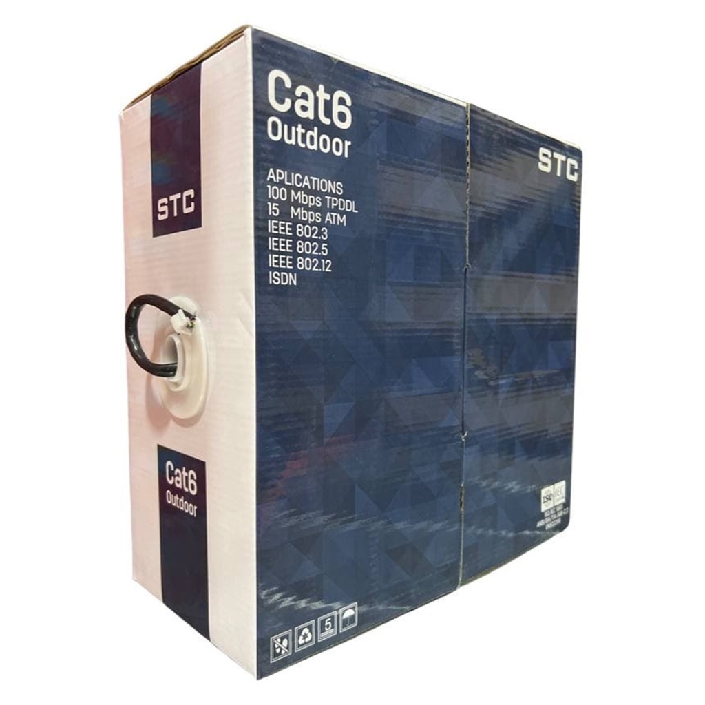 [STC-CAT6EXT-100] STC- Cable UTP CAT6 (Categoria 6) CCA Exterior (Negro) [Caja 100 Metros]