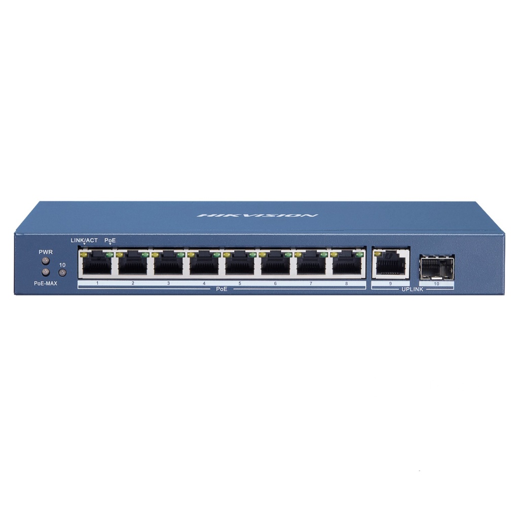 [DS-3E0510P-E/M] Hikvision - Switch POE 8 Puertos Gigabit + 1 Puerto Gigabit + 1 Puerto SFP
