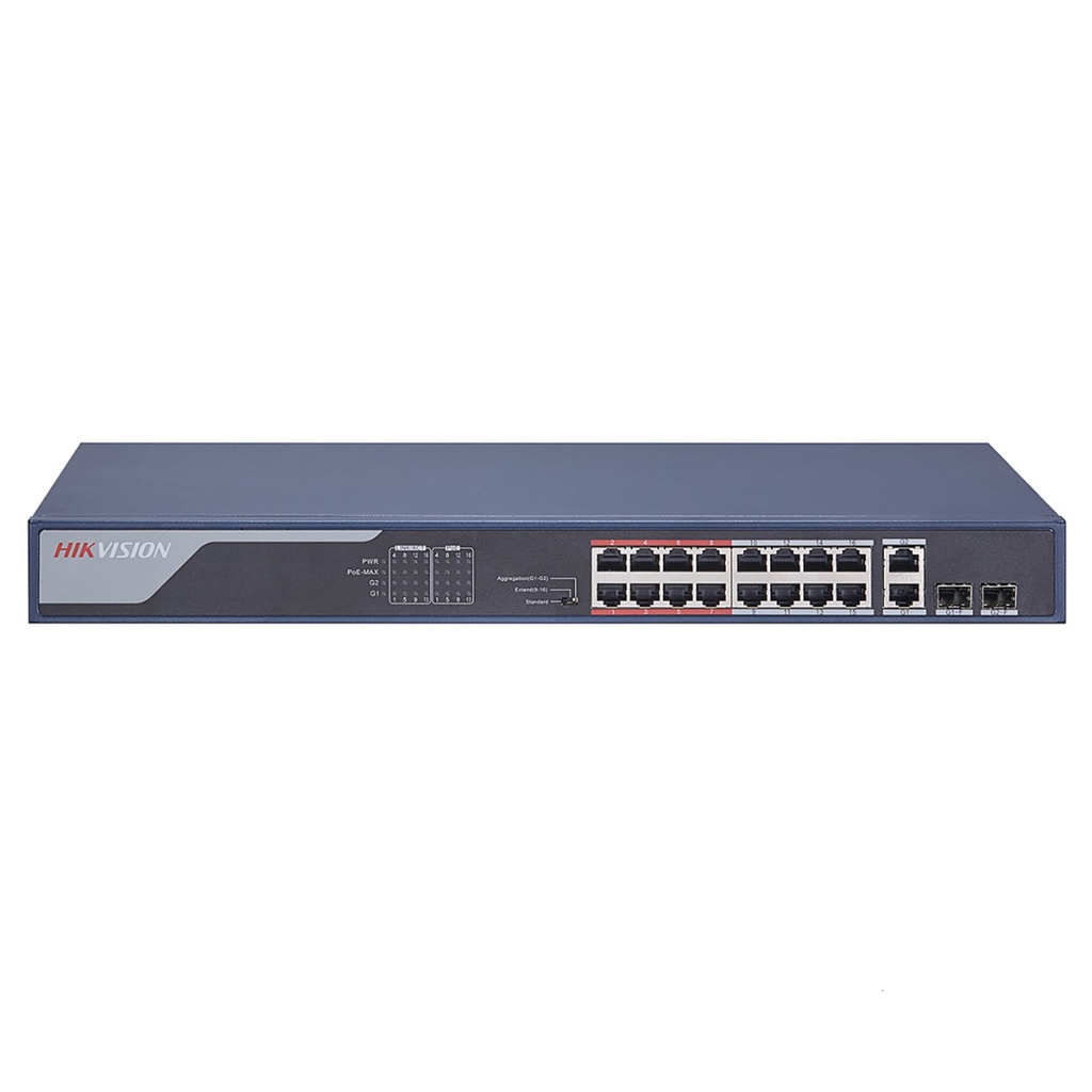 [DS-3E0318P-E] Hikvision - Switch POE 16 Puertos 10/100 Mbps + 2 Puertos Gigabit + 2 Puertos SFP