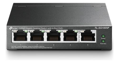 [TL-SG1005P] TP-Link - Switch de Escritorio de 5 Puertos Gigabit con 4 Puertos POE