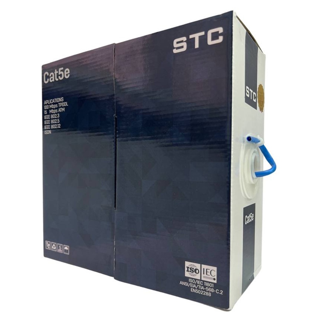 [STC-CAT5E-100B] STC- Cable UTP CAT5e (Categoria 5e) CCA Interior (Azul) [Caja 100 Metros]