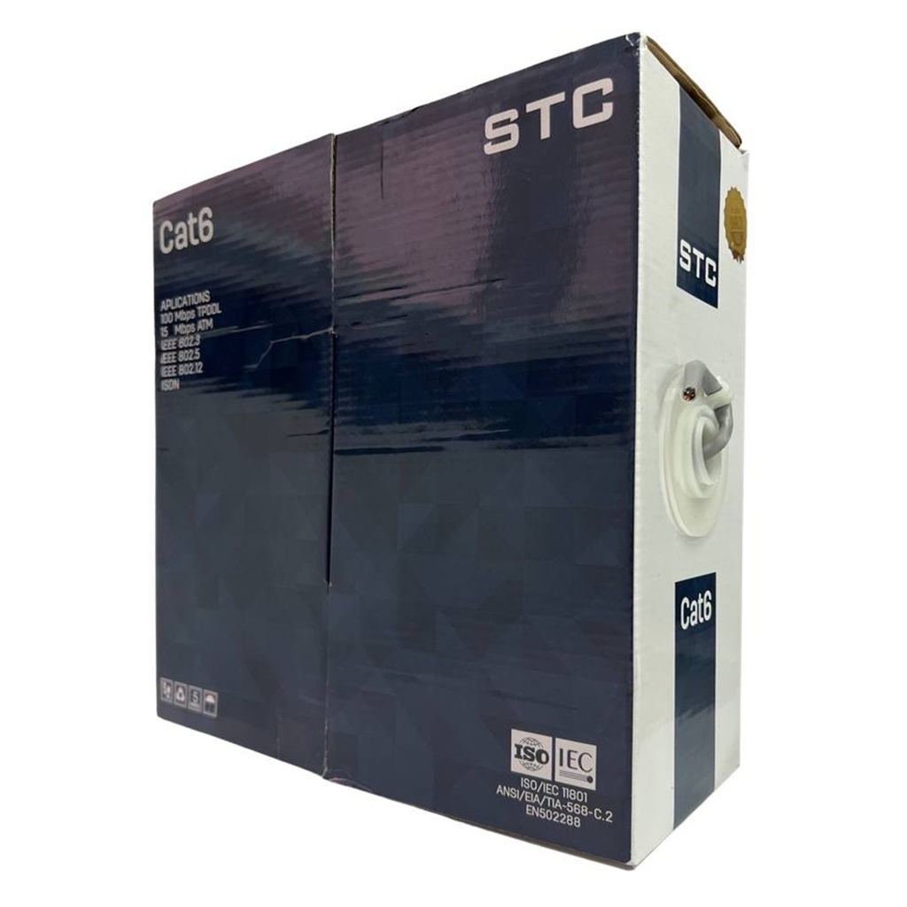 [STC-CAT6-100G] STC- Cable UTP CAT6 (Categoria 6) CCA Interior (Gris) [Caja 100 Metros]