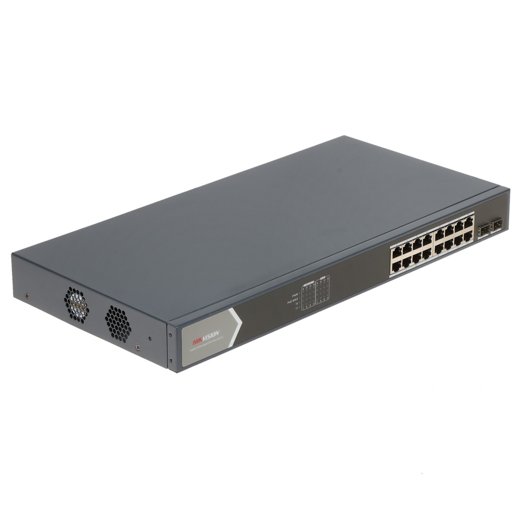 [DS-3E0518P-E/M] Hikvision - Switch POE 16 Puertos Gigabit + 2 Puertos Uplink