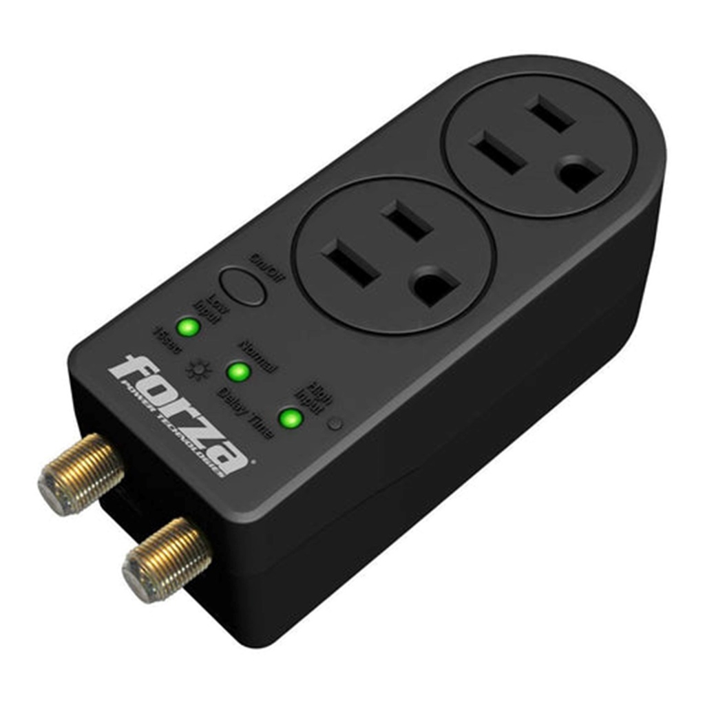 [FVP-0200C] Forza - Protector de Voltaje 120V 1800W [2] x NEMA Universal 5-15R + Coaxial Giro de 350°
