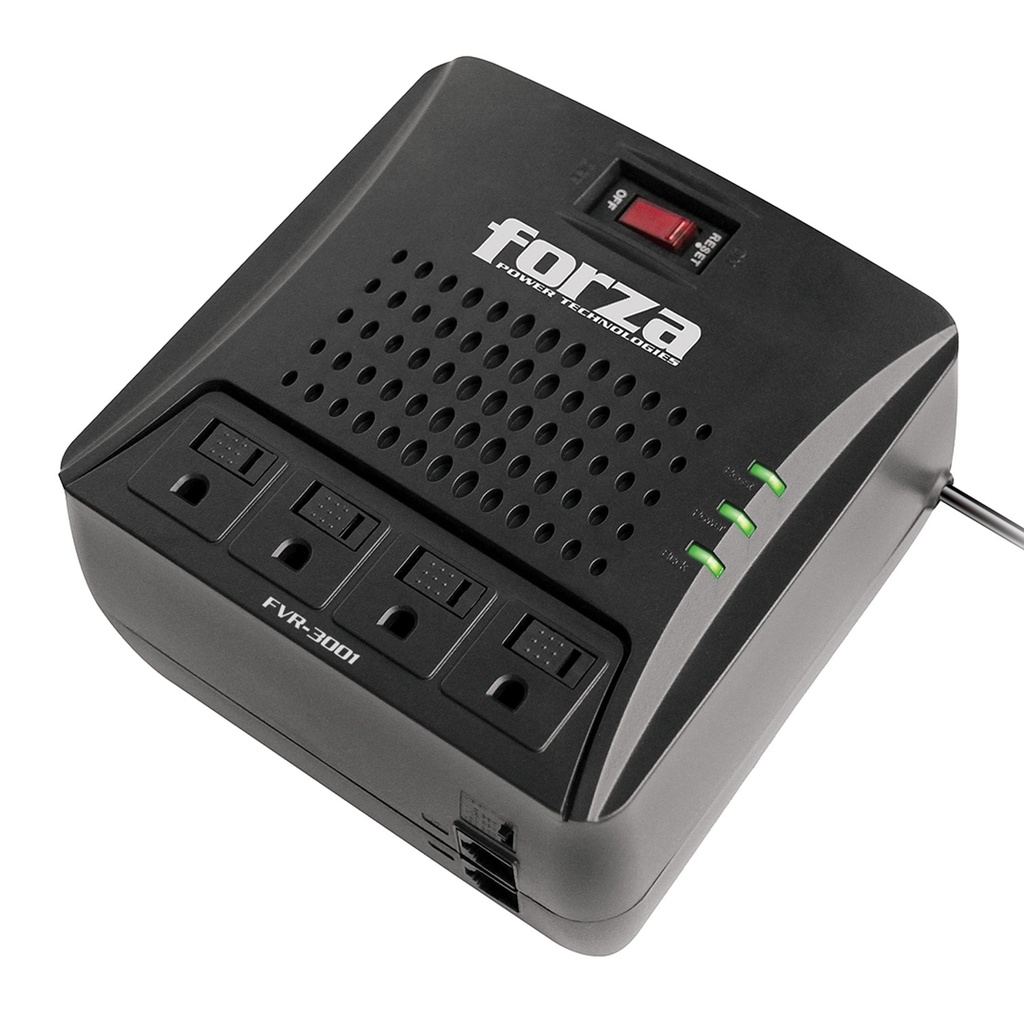 [FVR-3001M] Forza - Regulador Automático de Voltaje 110V 3000VA/1500W [4] x NEMA 5-15R + RJ45
