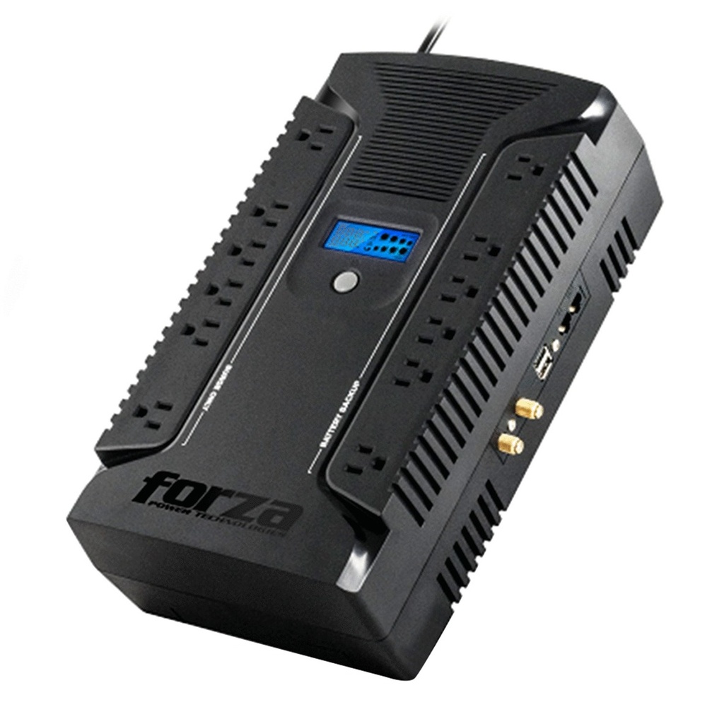 [HT-1000LCD] Forza - UPS Interactivo 1000VA/600W Pantalla LCD 110V [12] x NEMA 5-15R [6 en Reserva] + USB + Coaxial