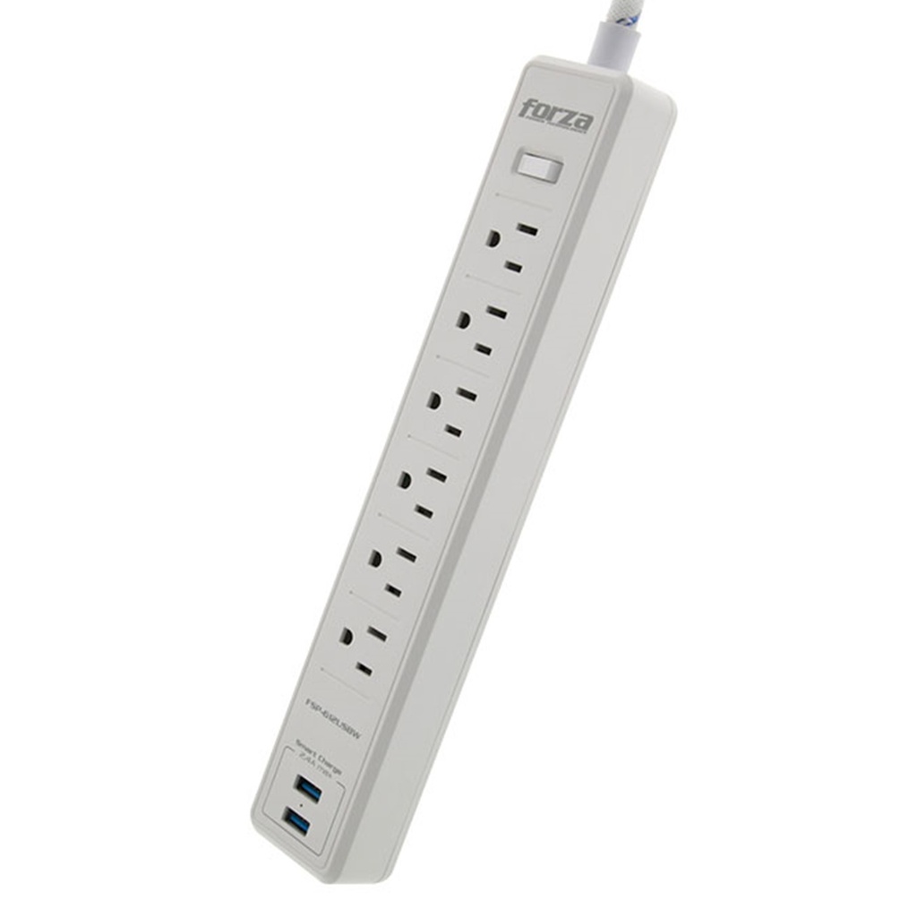 [FSP-612USBW] Forza - Regleta Protector de Voltaje 1680W [6] x NEMA 5-15R Enchufe Plano 120V/240V