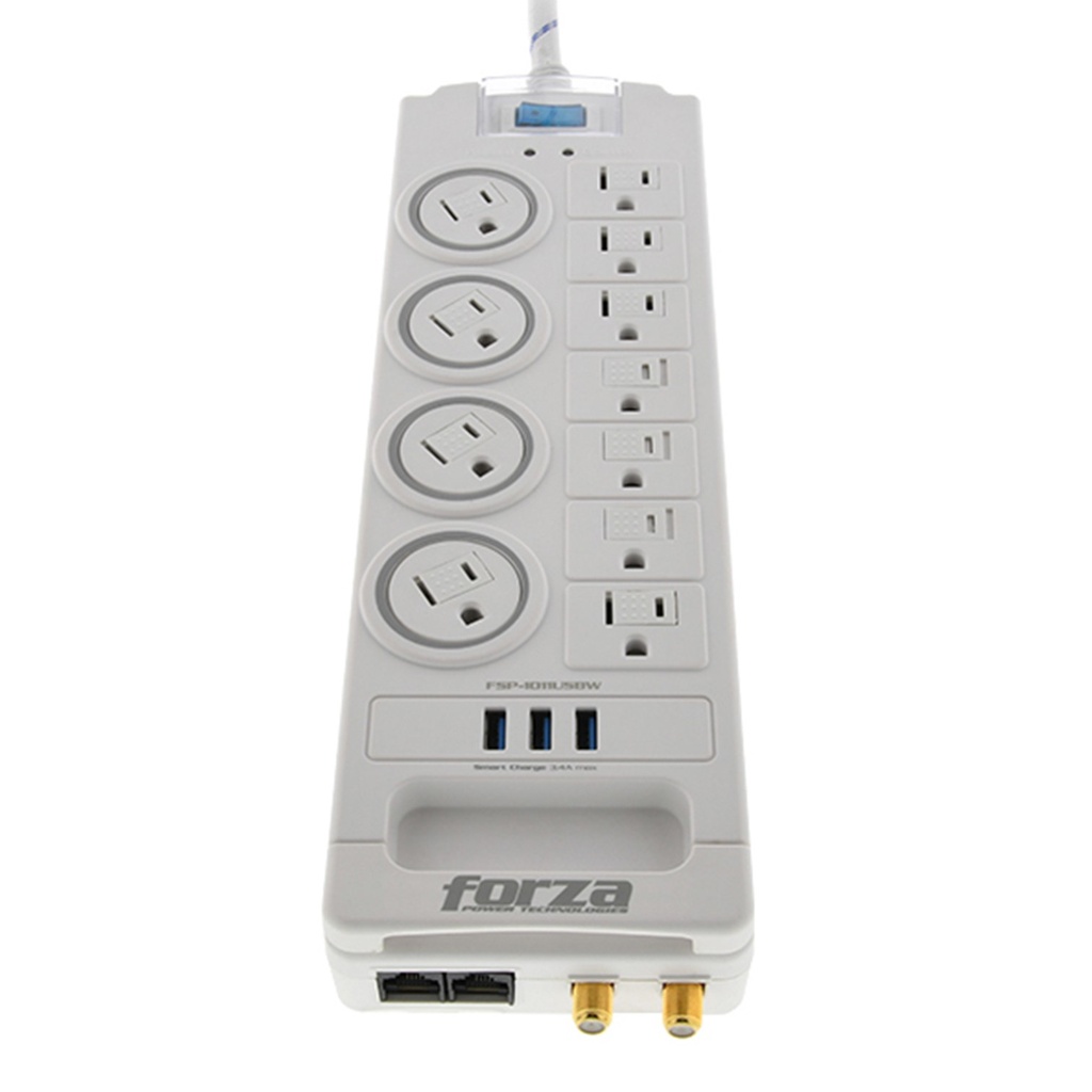 [FSP-1011USBW] Forza - Regleta Protector de Voltaje 1750W [11] x NEMA 5-15R + USB + RJ45 + Coaxial 120V/240V