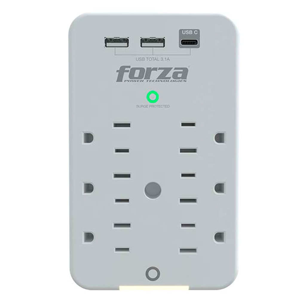 [FWT-631USBC] Forza - Toma Corriente Protector de Voltaje 1875W [6] x NEMA 5-15R + USB 120V