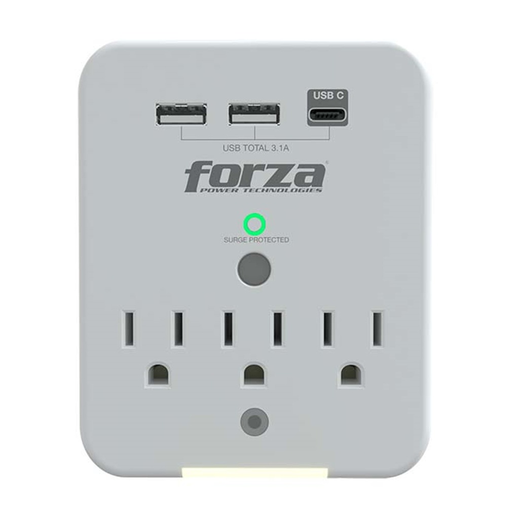 [FWT-331USBC] Forza - Toma Corriente Protector de Voltaje 1875W [3] x NEMA 5-15R + USB 120V