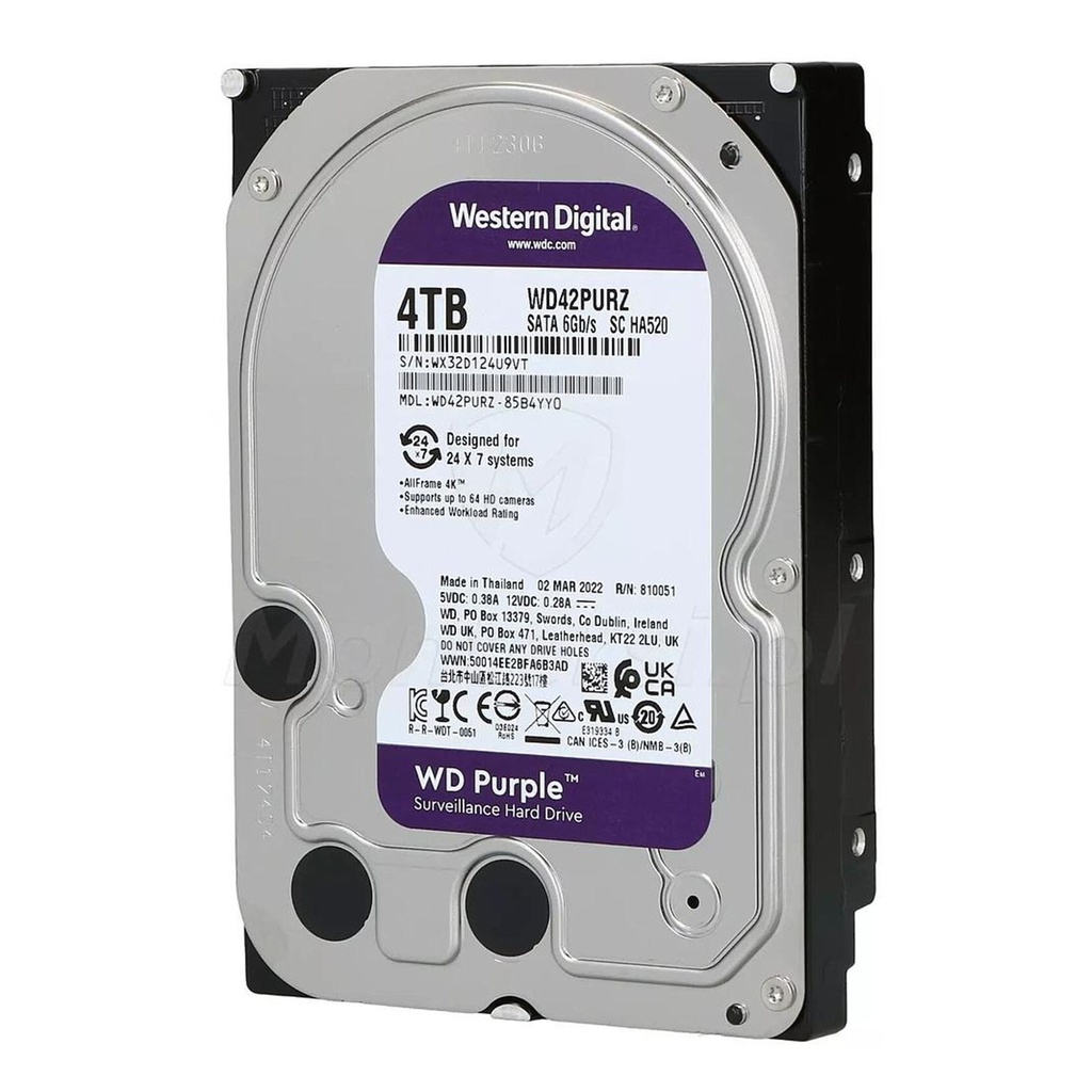 [WD42PURZ] Western Digital - Disco Duro Purple SATA III 4Tb 5400 rpm Cache 64Mb 3.5" Videovigilancia