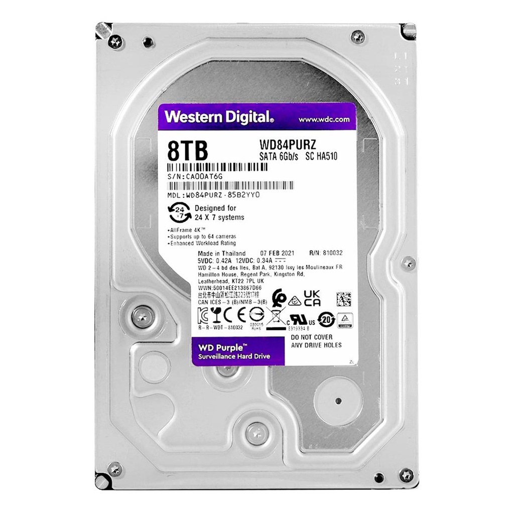 [WD84PURZ] Western Digital - Disco Duro Purple SATA III 8Tb 5400 rpm Cache 64Mb 3.5" Videovigilancia