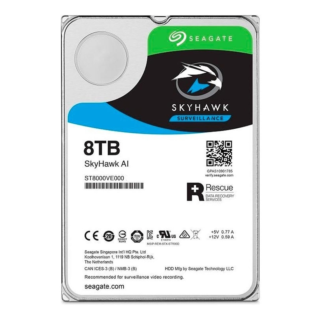 [ST8000VE000] Seagate - Disco Duro Skyhawk AI SATA III 8Tb 7200 rpm Cache 256Mb 3.5" Videovigilancia