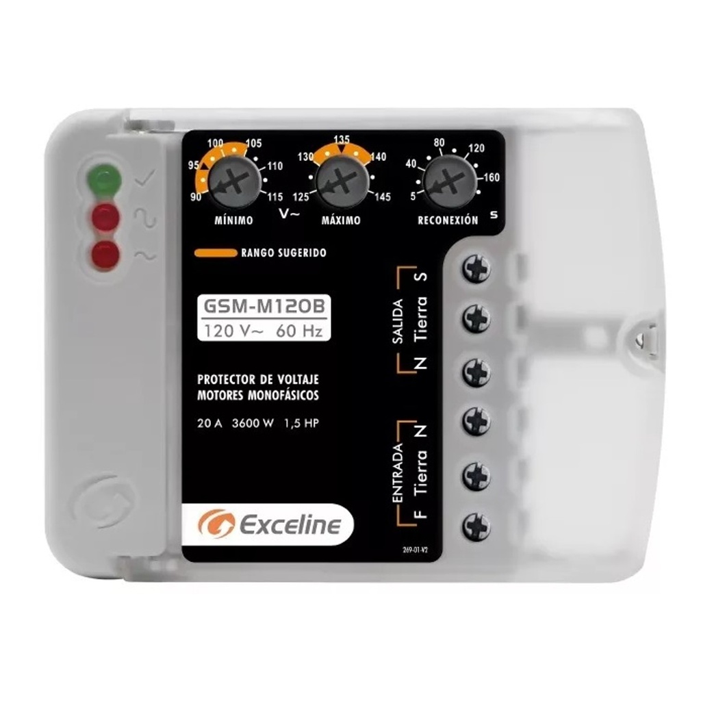 [GSM-M120B/3] Exceline - Protector Motores Monofasicos hasta 1.5HP 110V [Bornera]