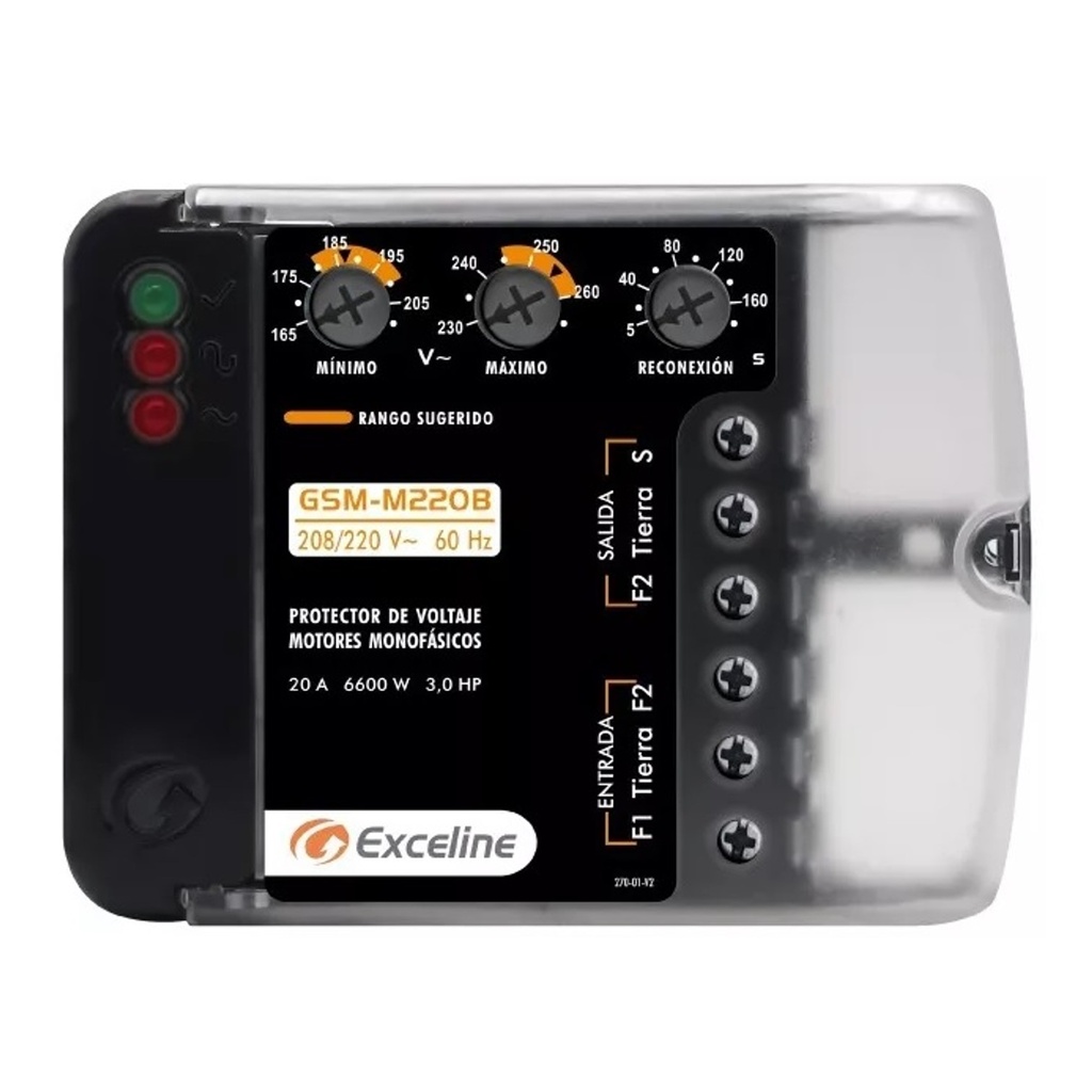 [GSM-M220B/3] Exceline - Protector Motores Monofasicos hasta 3HP 220V [Bornera]