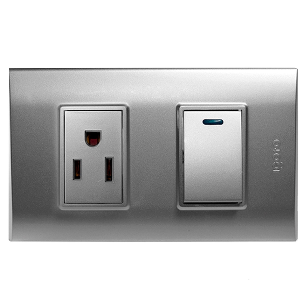 [B316-S] Igoto - Interruptor Simple + Toma Corriente Serie B [Plata]