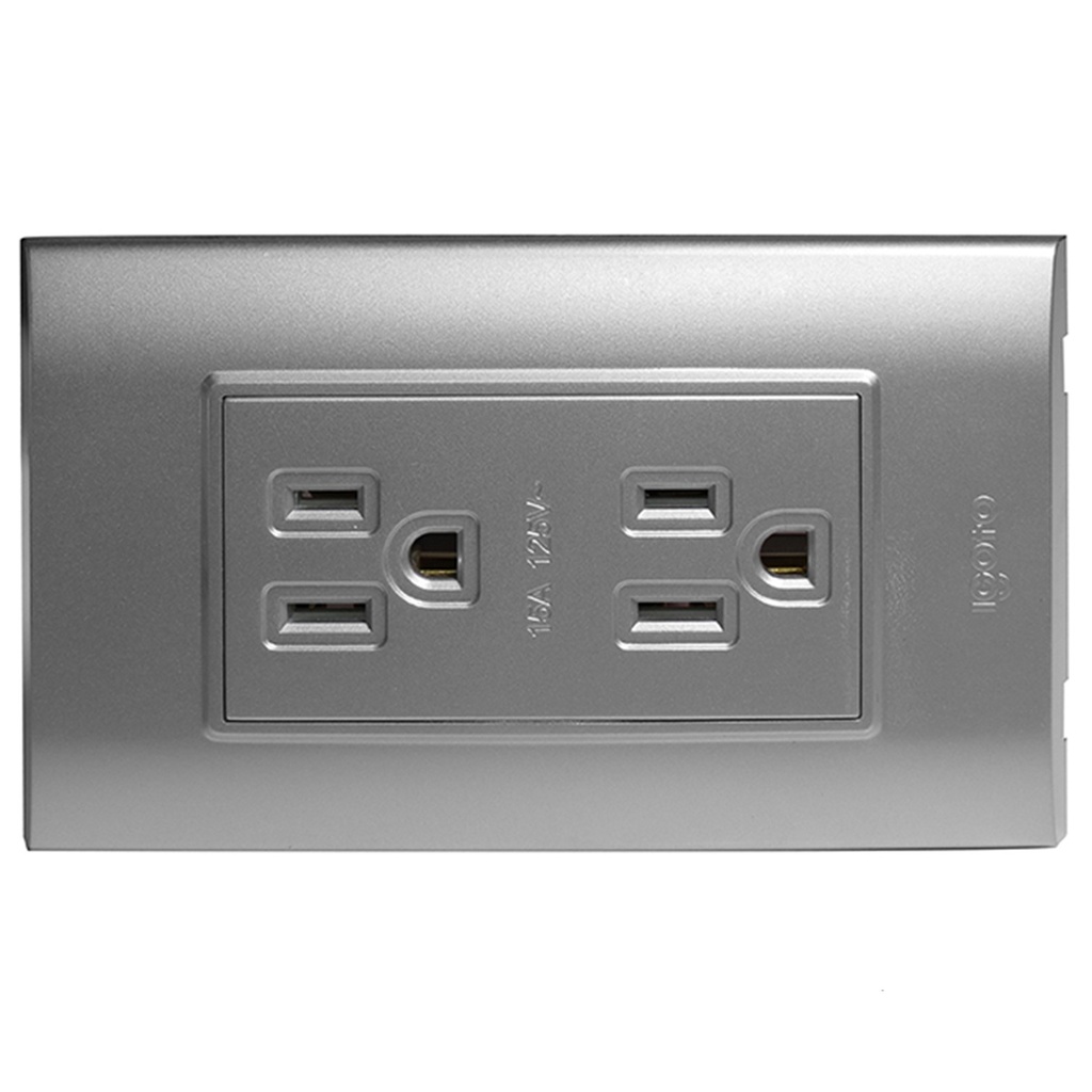 [B105/2-S] Igoto - Toma Corriente Doble con Tierra Serie B [Plata]