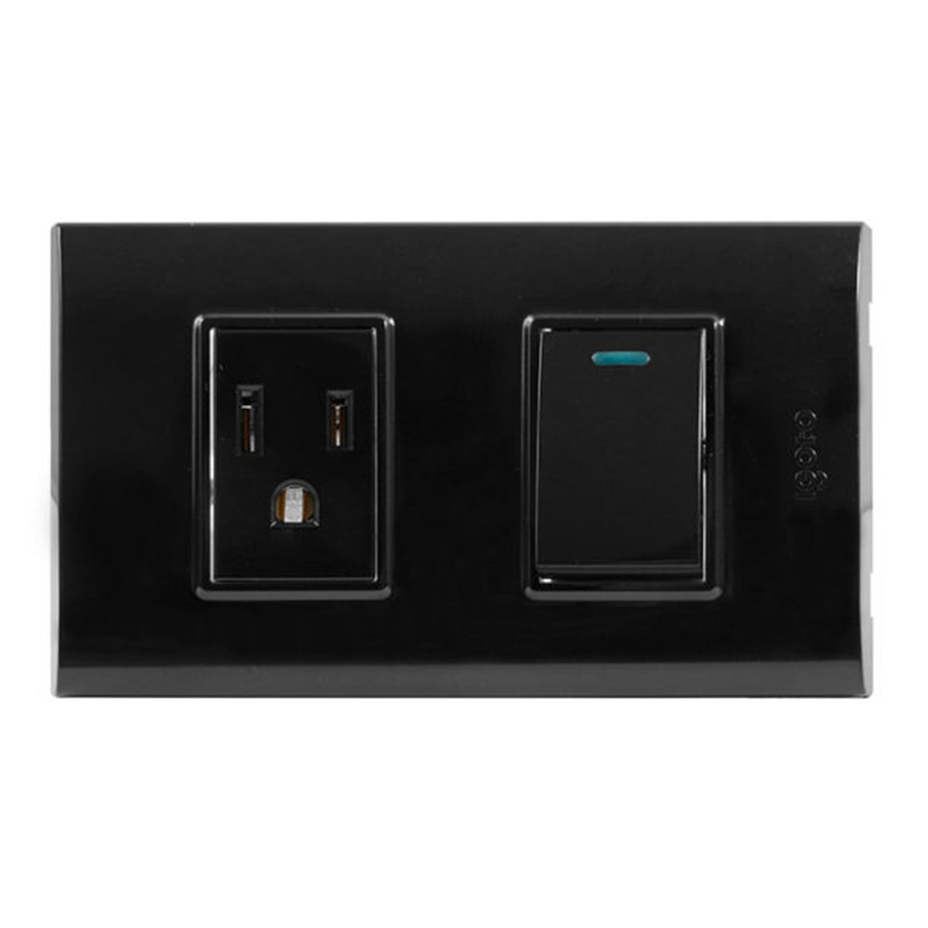 [B316-B] Igoto - Interruptor Simple + Toma Corriente Serie B [Negro]
