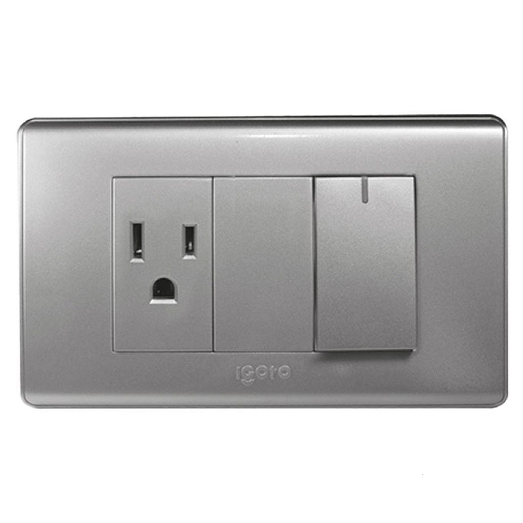 [A2036-S] Igoto - Interruptor Simple + Toma Corriente Serie A [Plata]