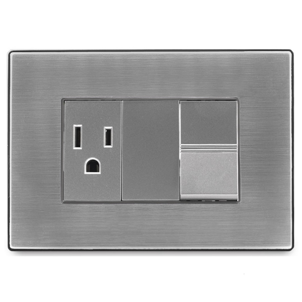 [I316] Igoto - Interruptor Simple + Toma Corriente Serie Inox