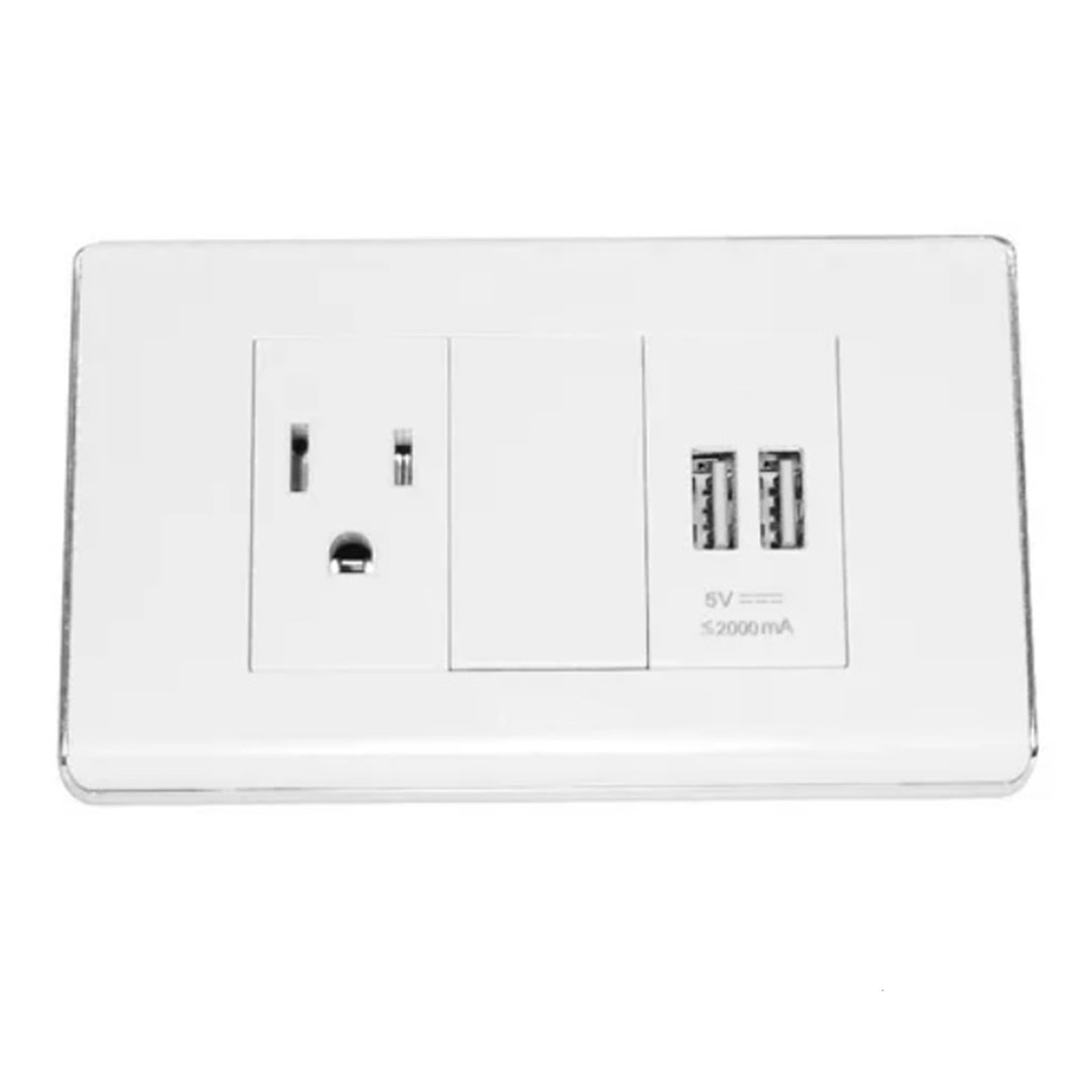 [A60-105/2U] Igoto - Toma Corriente con Tierra + 2 USB Serie A [Blanco]