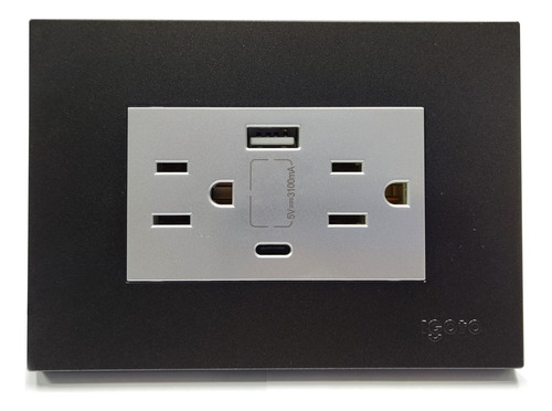 [Z105/2U-C-B] Igoto - Toma Corriente con Tierra + USB y Tipo C Serie Z [Negro]