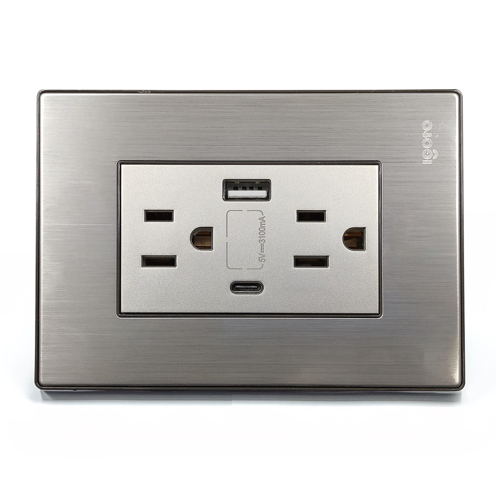 [I105/2U-C] Igoto - Toma Corriente con Tierra + USB y Tipo C Serie Inox