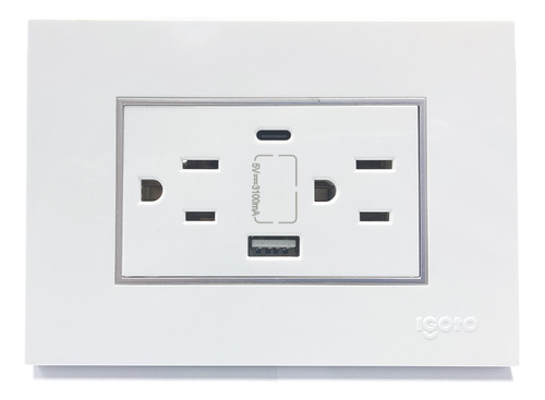 [Z105/2U-C-W] Igoto - Toma Corriente con Tierra + USB y Tipo C Serie Z [Blanco]