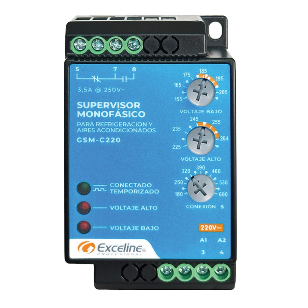 [GSM-C220] Exceline - Supervisor Monofasico de Refrigeración y A/A 220V [Bornera]