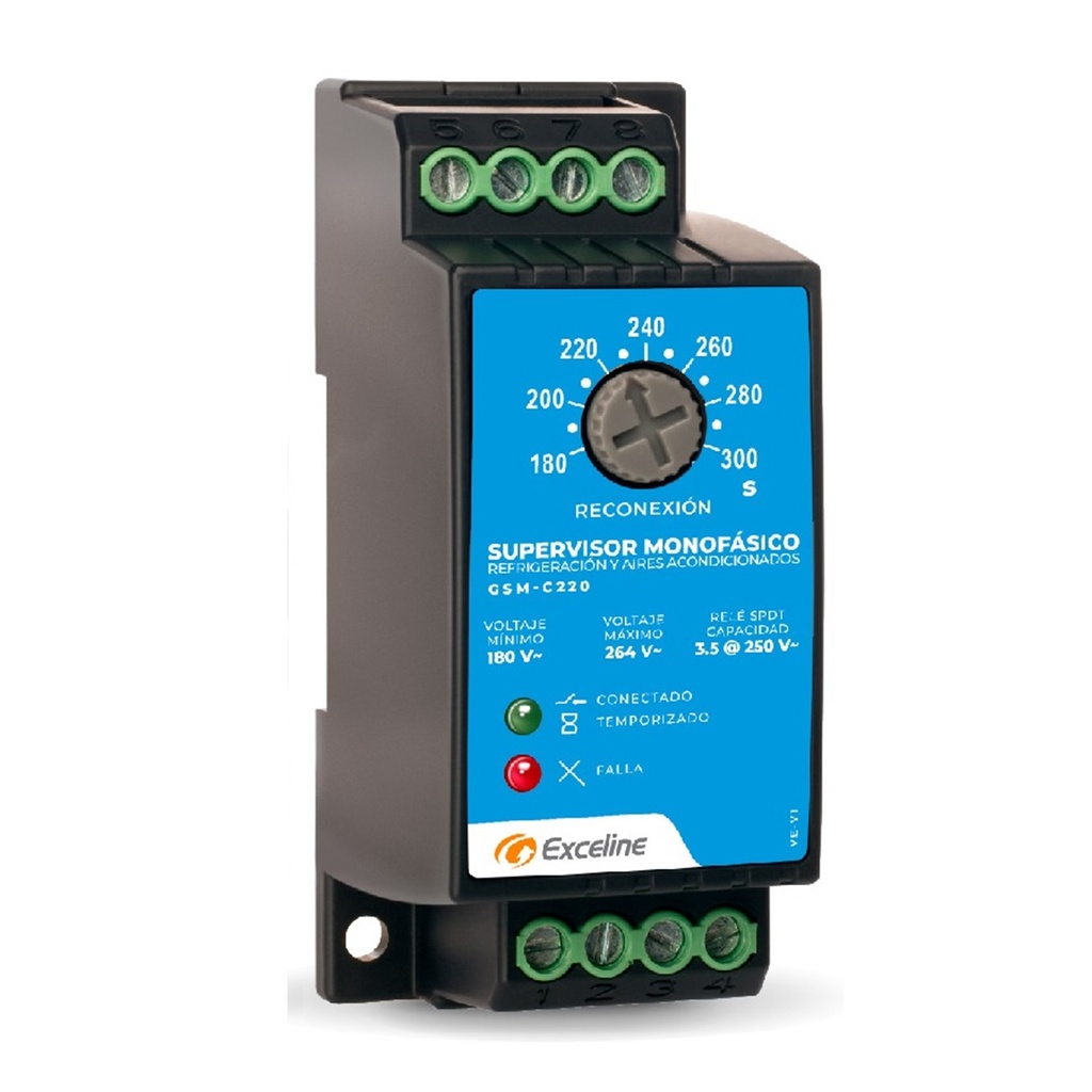 [GSM-C220] Exceline - Supervisor Monofasico de Refrigeración y A/A 220V [Bornera]