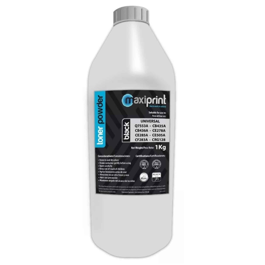 [53A-35A-36A-78A-85A-05A-83A] Maxiprint - Polvo Toner Compatible HP Negro [Recarga] 53A 35A 36A 78A 85A 05A 83A CRG128