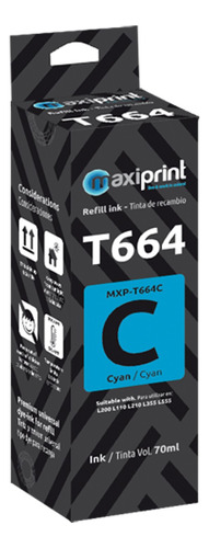 [T664C] Maxiprint - Tinta Compatible Epson 70ml Cyan T664C