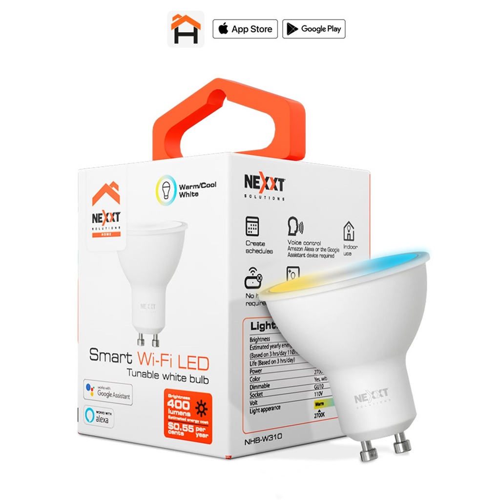 [NHB-W310] Nexxt Home - Bombillo LED 4W Blanco Regulable [2700 a 6500K] Inteligente 110V GU10 WiFi