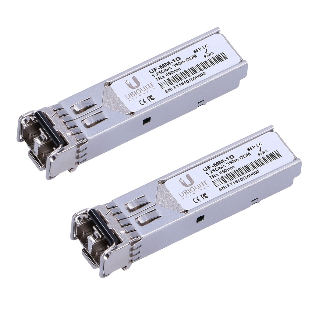 [UF-MM-1G] Ubiquiti - UFiber Módulo SFP Transceptor MiniGibic MultiModo 1.25 Gbps Hasta 550 Metros Conectores LC [2 Unidades]