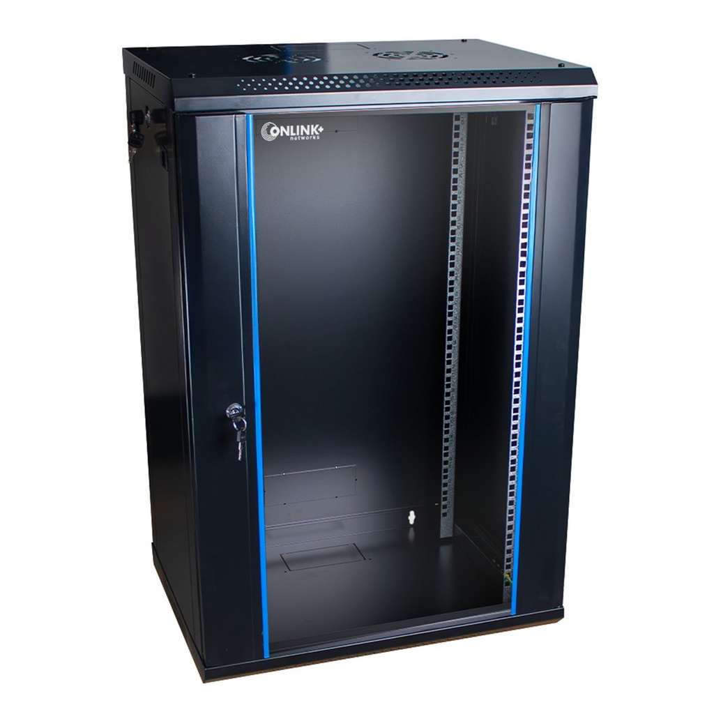 [WM6415-450-BLACK] Onlink - Rack de Pared [15U] Cerrado Fijo 600x450x769mm con 3 Cerraduras y Puerta de Vidrio [Negro]
