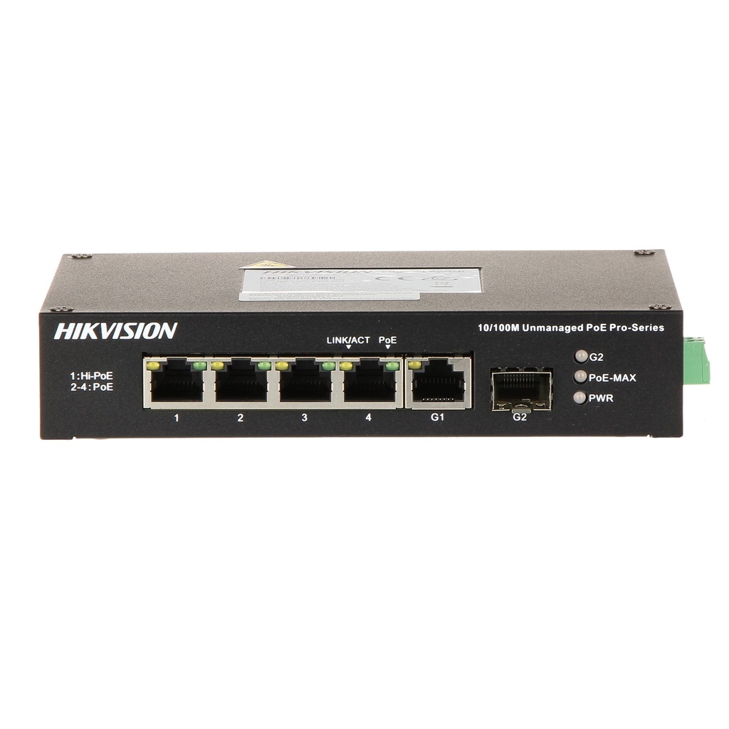 [DS-3T0306HP-E/HS] Hikvision - Switch Industrial No Administrable 3 Puertos Gigabit PoE (30 W) + 1 Puerto Gigabit PoE (60 W) + 2 Puertos SFP (65W)