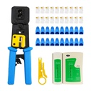 [KIT-RED-CRI/TES/100C] Zhuge - Kit Redes Herramienta Crimpeador de Paso + Lan Tester + Pelador + 100 Conectores CAT5e (Categoria 5e) + 100 Botas