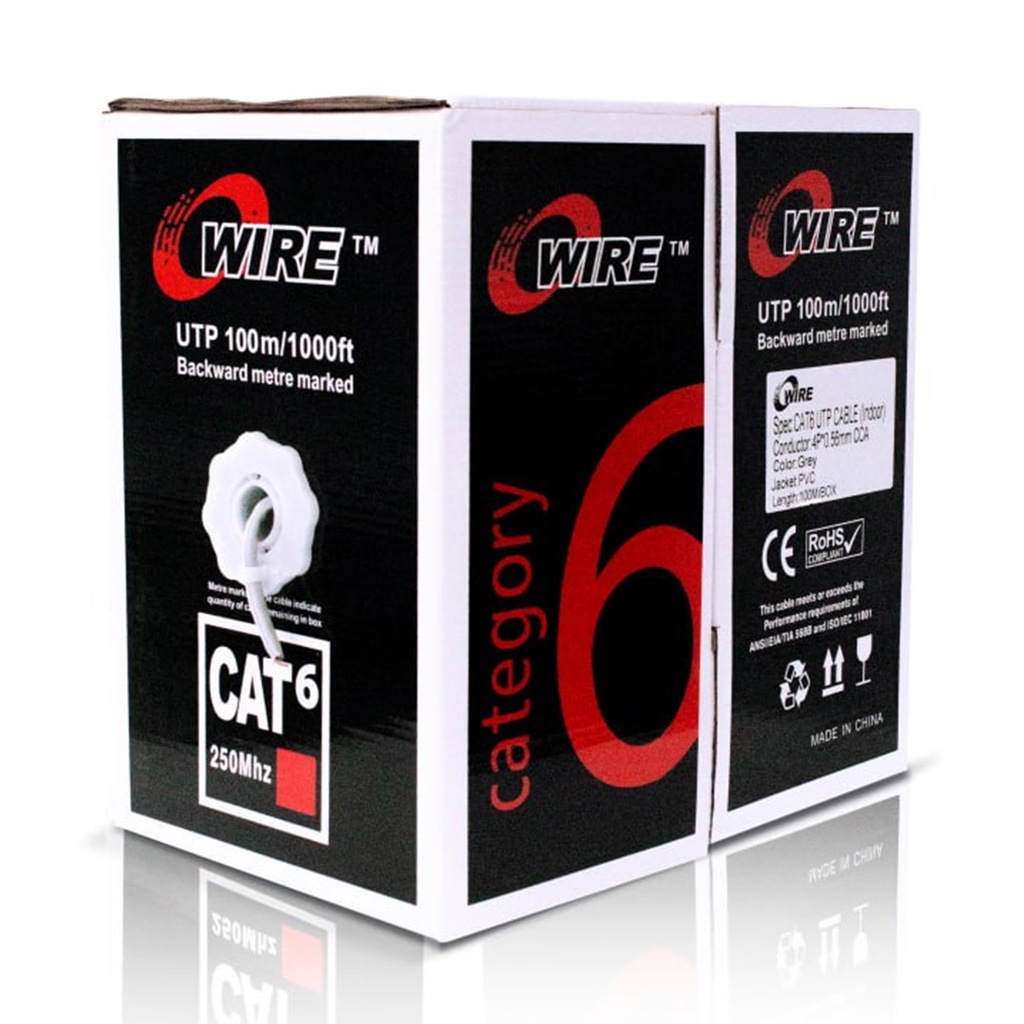 [ATO-CUC6INDCCA1] Owire - Cable UTP CAT6 (Categoria 6) CCA Interior (Gris) [Caja 100 Metros]