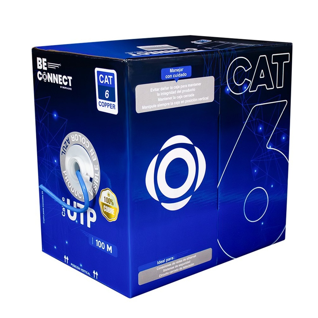 [ATO-CUC6INDCOP1] Beconnect - Cable UTP CAT6 (Categoria 6) 100% Cobre Interior (Azul) [Caja 100 Metros]