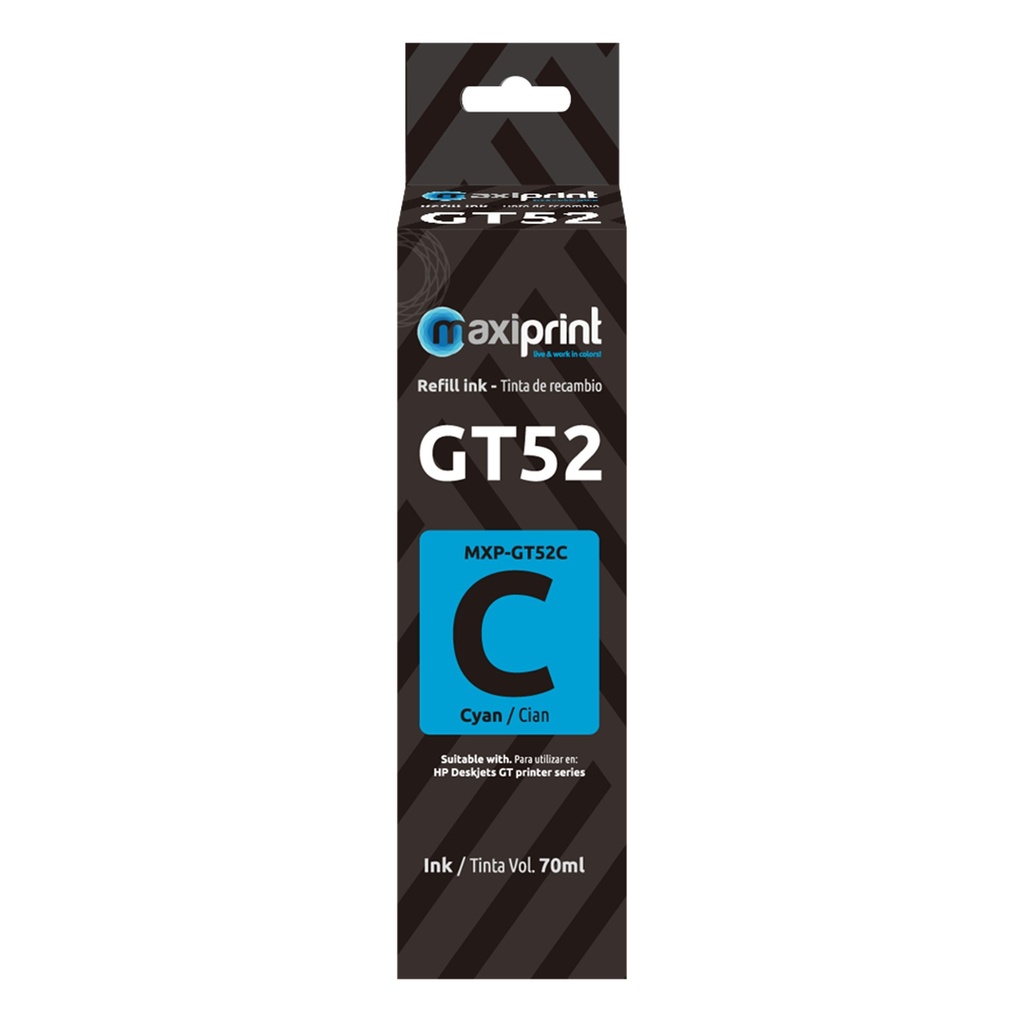 [MXP-GT52C] Maxiprint - Tinta Compatible HP 70ml Cyan GT52