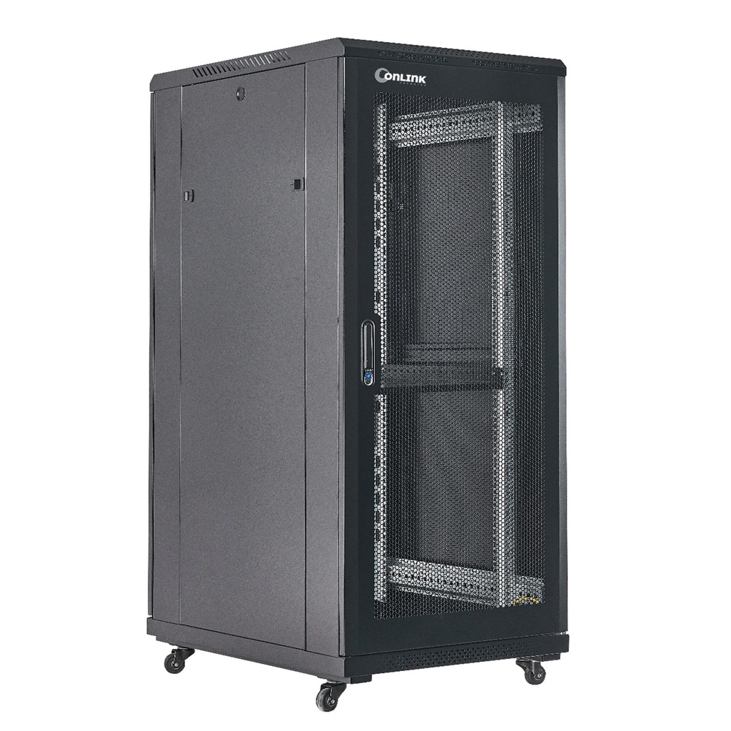 [A36832-MDM/600x800-BLACK] Onlink - Rack de Piso [32U] Cerrado 600x800x1609mm con Puerta Frontal de Malla y Doble Puerta Trasera de Malla [Negro]