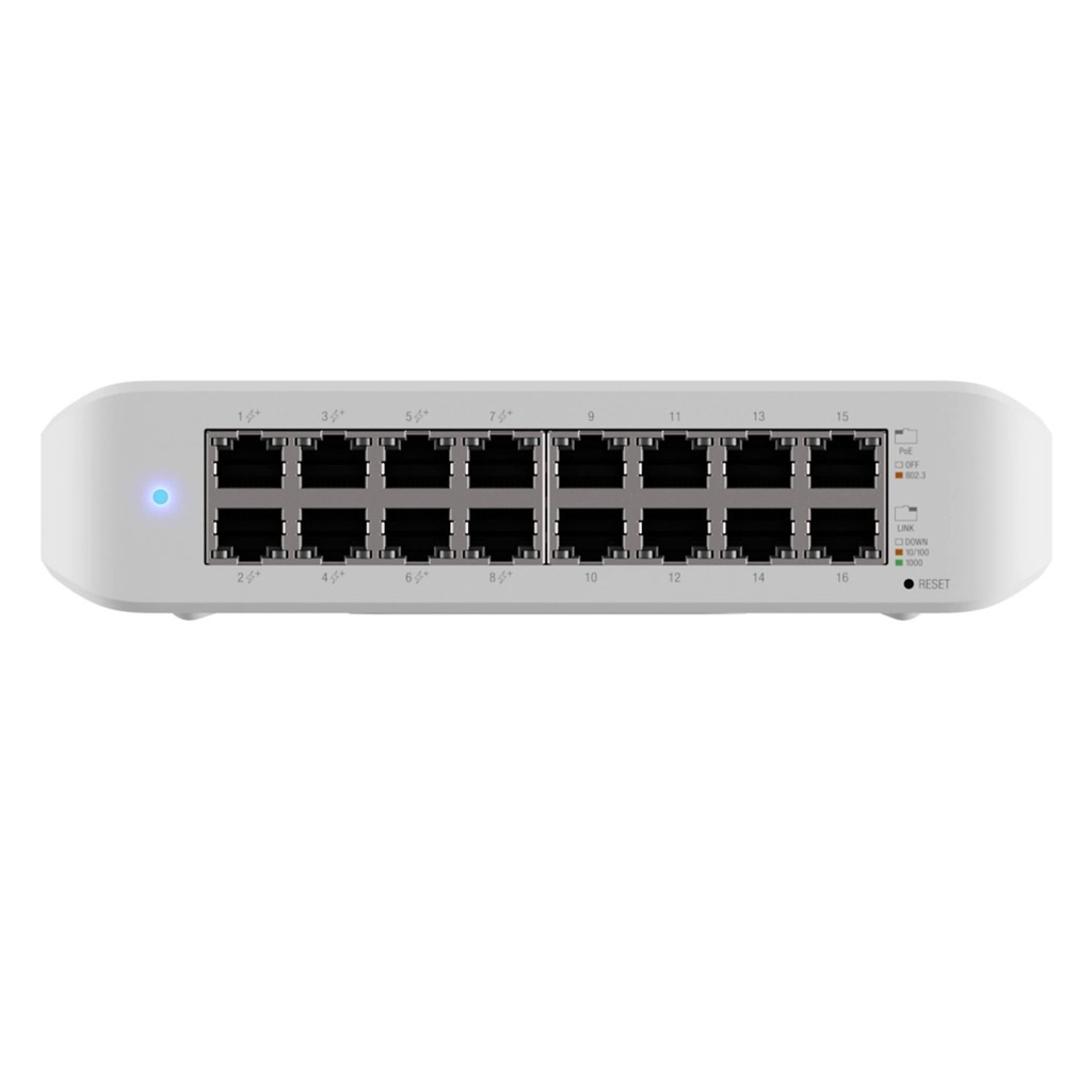 [USW-LITE-16-POE] Ubiquiti - Switch UniFi Lite Administrable PoE de 16 Puertos 10/100/1000 Mbps (8Puertos 802,03af/at), 45 W