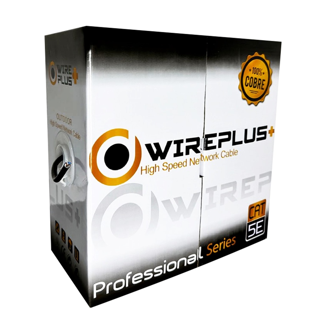 [CAB-UTP5-100-CO-OUT] Wireplus - Cable UTP CAT5e (Categoria 5e) 100% Cobre Exterior (Negro) [Caja 100 Metros]