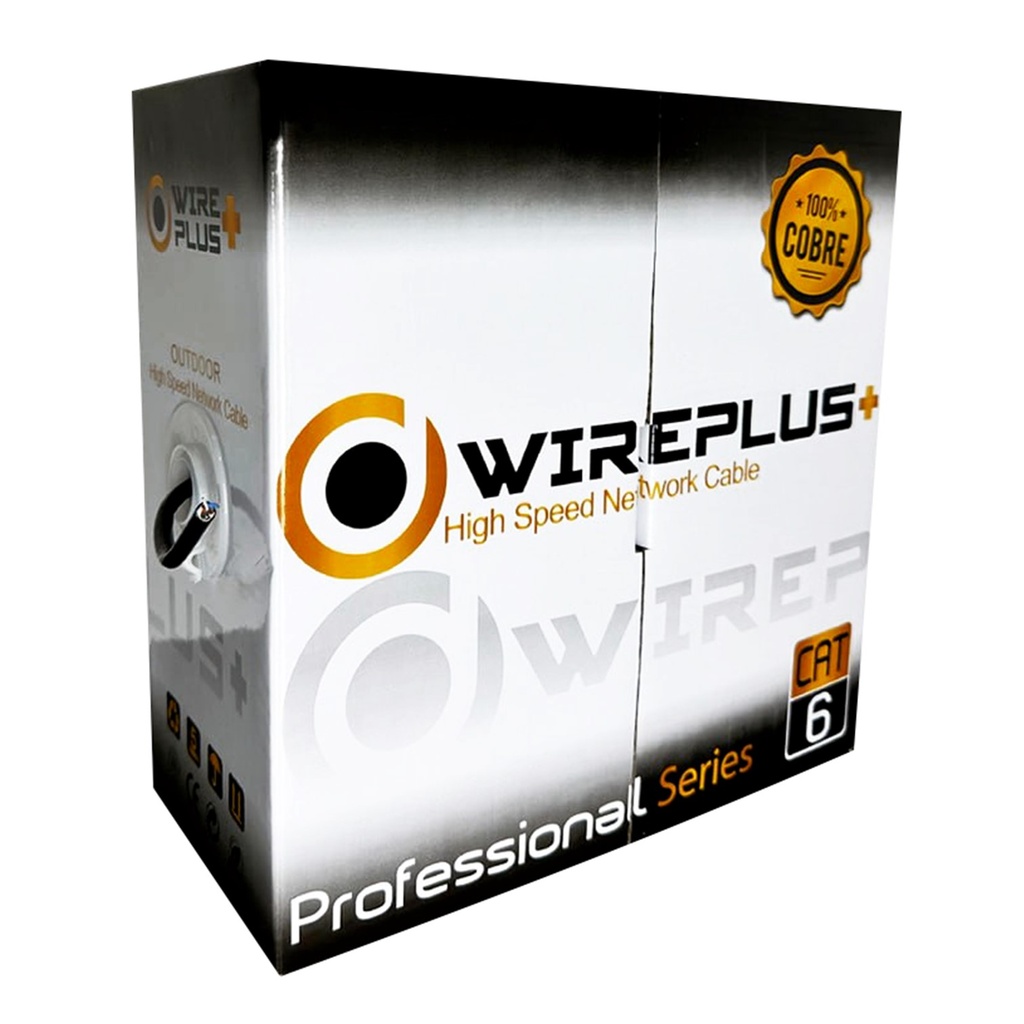 [CAB-UTP6-100-CO-OUT] Wireplus - Cable UTP CAT6 (Categoria 6) 100% Cobre Exterior (Negro) [Caja 100 Metros]