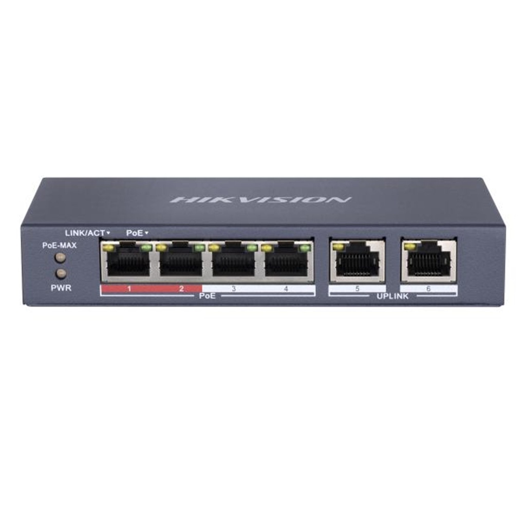 [DS-3E0106P-E/M] Hikvision - Switch POE 4 Puertos a 10/100 Mbps + 2 Puertos 10/100 Mbps Uplink 35W
