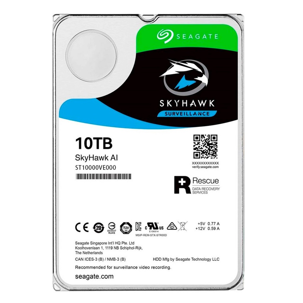 [ST10000VE000] Seagate - Disco Duro Skyhawk AI SATA III 10Tb 7200 rpm Cache 256Mb 3.5" Videovigilancia